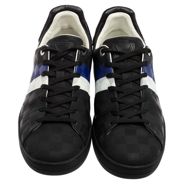 Pre Owned Louis Vuitton Black Suede And Leather Damier Infini Frontrow Sneakers Size 42.5