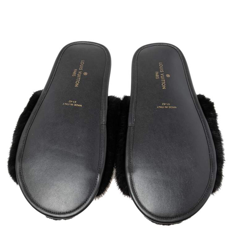 Pre Owned Louis Vuitton Black/White Mink Fur Homey Flat Mules Size 42
