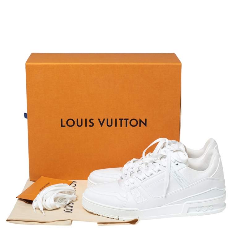 Pre Owned Louis Vuitton White Leather LV Trainer Sneakers Size 43