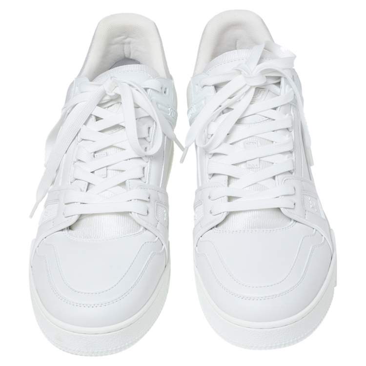 Pre Owned Louis Vuitton White Leather LV Trainer Sneakers Size 43
