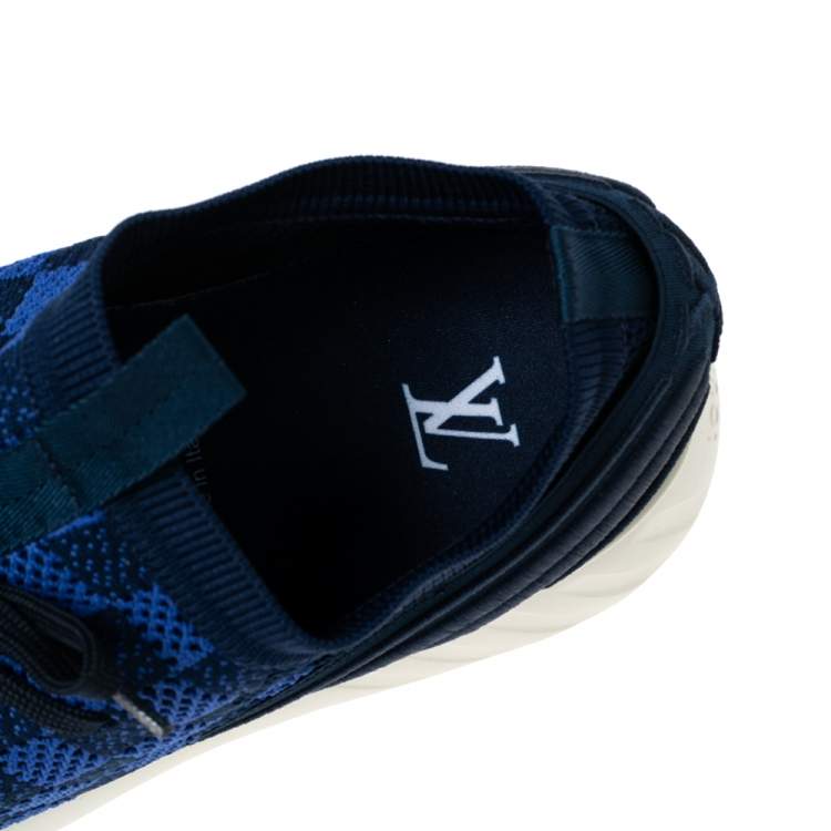 Pre Owned Louis Vuitton Navy Blue Damier Knit Fabric Fastlane Low-Top Sneakers Size 44