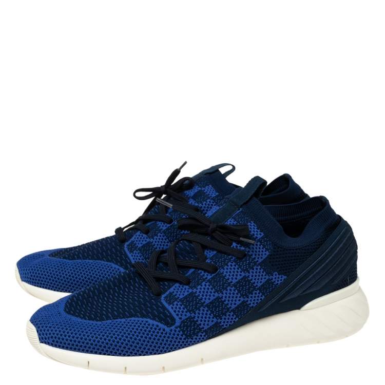 Pre Owned Louis Vuitton Navy Blue Damier Knit Fabric Fastlane Low-Top Sneakers Size 44