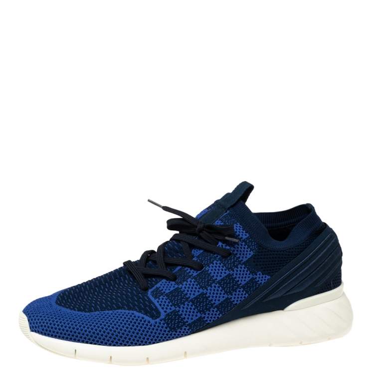 Pre Owned Louis Vuitton Navy Blue Damier Knit Fabric Fastlane Low-Top Sneakers Size 44