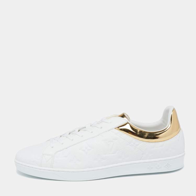 Louis Vuitton White/Gold Monogram Leather Luxembourg Sneakers Size 42.5 ...
