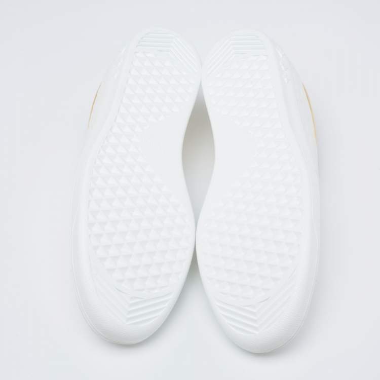 Pre Owned Louis Vuitton White/Gold Monogram Leather Luxembourg Sneakers Size 42.5