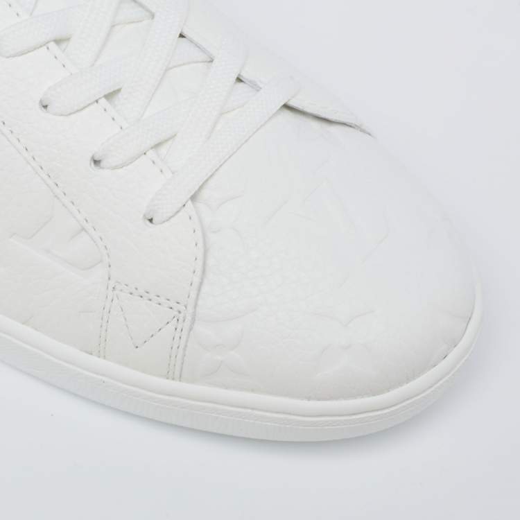 Pre Owned Louis Vuitton White/Gold Monogram Leather Luxembourg Sneakers Size 42.5