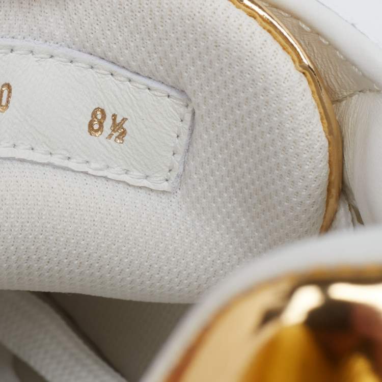 Pre Owned Louis Vuitton White/Gold Monogram Leather Luxembourg Sneakers Size 42.5