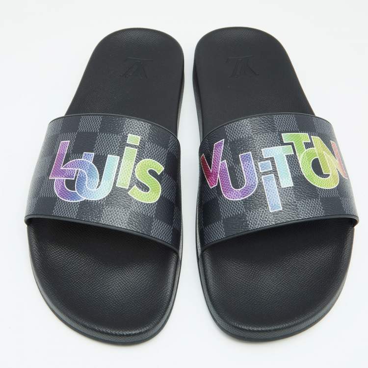 Pre Owned Louis Vuitton Black Damier Canvas Waterfront Eclipse Mule Sandals Size 44.5