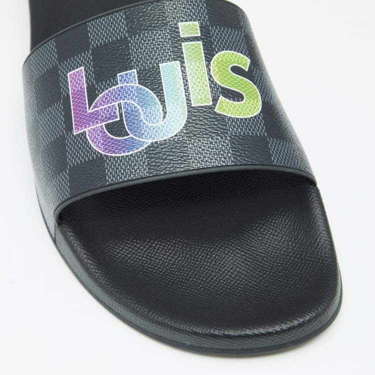 Pre Owned Louis Vuitton Black Damier Canvas Waterfront Eclipse Mule Sandals Size 44.5