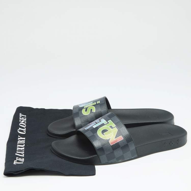 Pre Owned Louis Vuitton Black Damier Canvas Waterfront Eclipse Mule Sandals Size 44.5