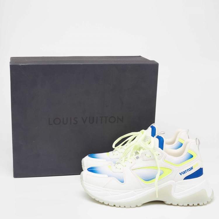 Pre Owned Louis Vuitton White/Green Leather and Mesh Run Away Pulse Sneakers Size 42