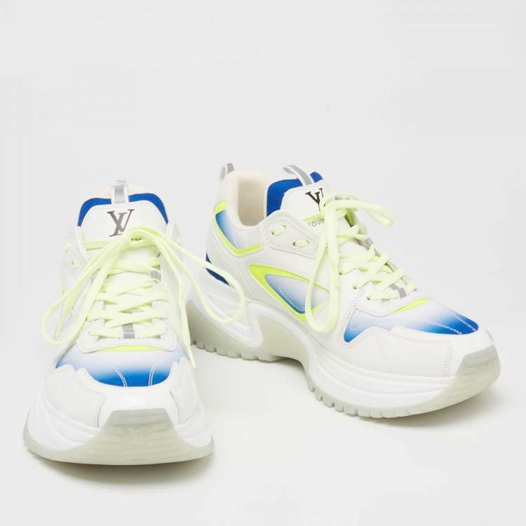 Pre Owned Louis Vuitton White/Green Leather and Mesh Run Away Pulse Sneakers Size 42