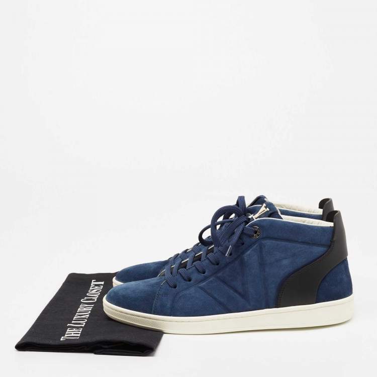 Pre Owned Louis Vuitton Blue/Black Suede and Leather Abysse High-Top Sneakers Size 39.5