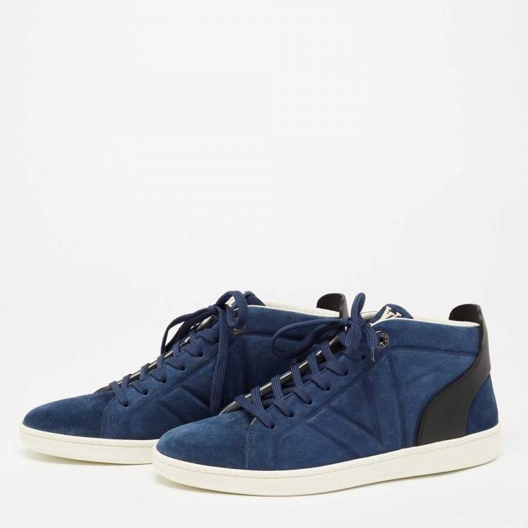 Pre Owned Louis Vuitton Blue/Black Suede and Leather Abysse High-Top Sneakers Size 39.5