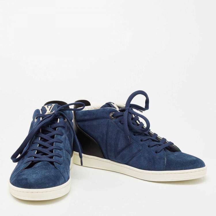 Pre Owned Louis Vuitton Blue/Black Suede and Leather Abysse High-Top Sneakers Size 39.5