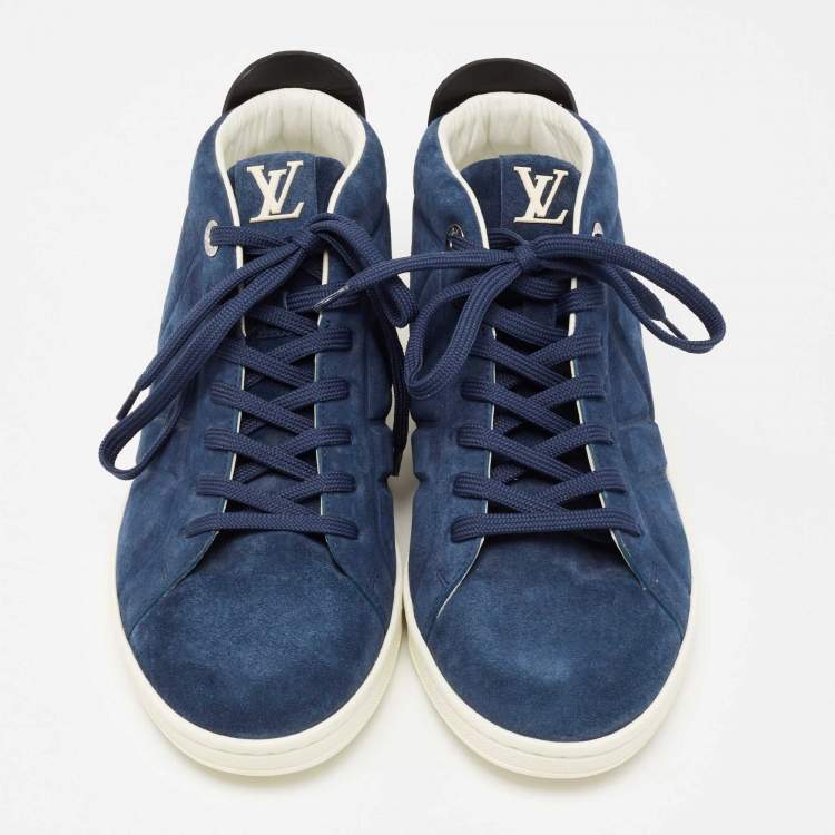 Pre Owned Louis Vuitton Blue/Black Suede and Leather Abysse High-Top Sneakers Size 39.5