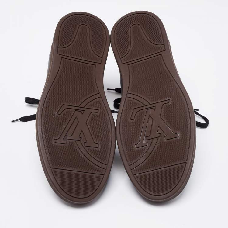 Pre Owned Louis Vuitton Black/Brown Leather and Monogram Canvas Line Up High-Top Sneakers Size 39.5