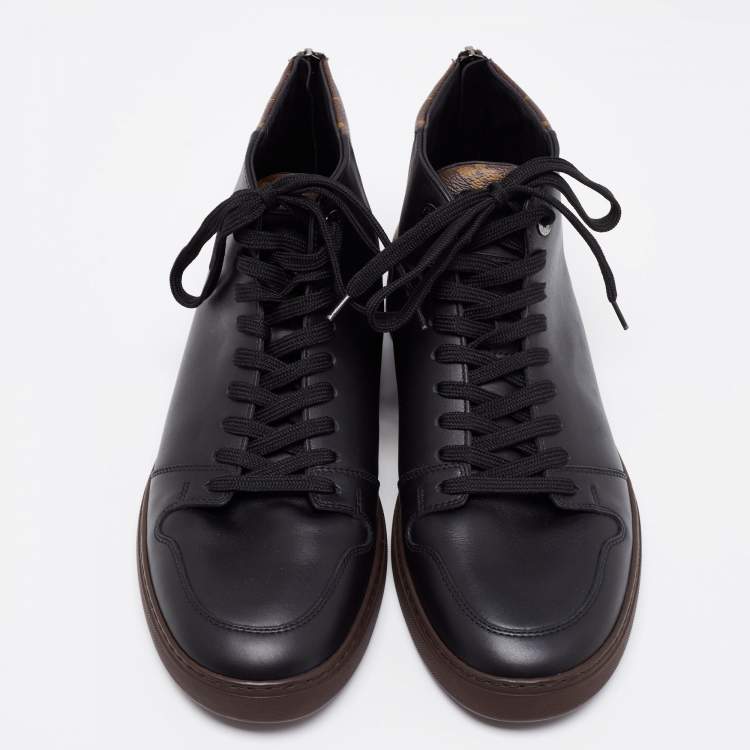 Pre Owned Louis Vuitton Black/Brown Leather and Monogram Canvas Line Up High-Top Sneakers Size 39.5