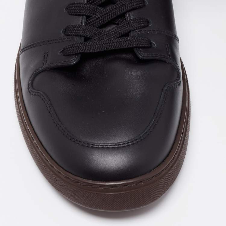 Pre Owned Louis Vuitton Black/Brown Leather and Monogram Canvas Line Up High-Top Sneakers Size 39.5