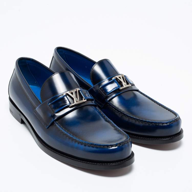 Pre Owned Louis Vuitton Two-Tone Patent Leather Major Slip-On Loafers Size 42