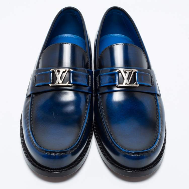 Pre Owned Louis Vuitton Two-Tone Patent Leather Major Slip-On Loafers Size 42