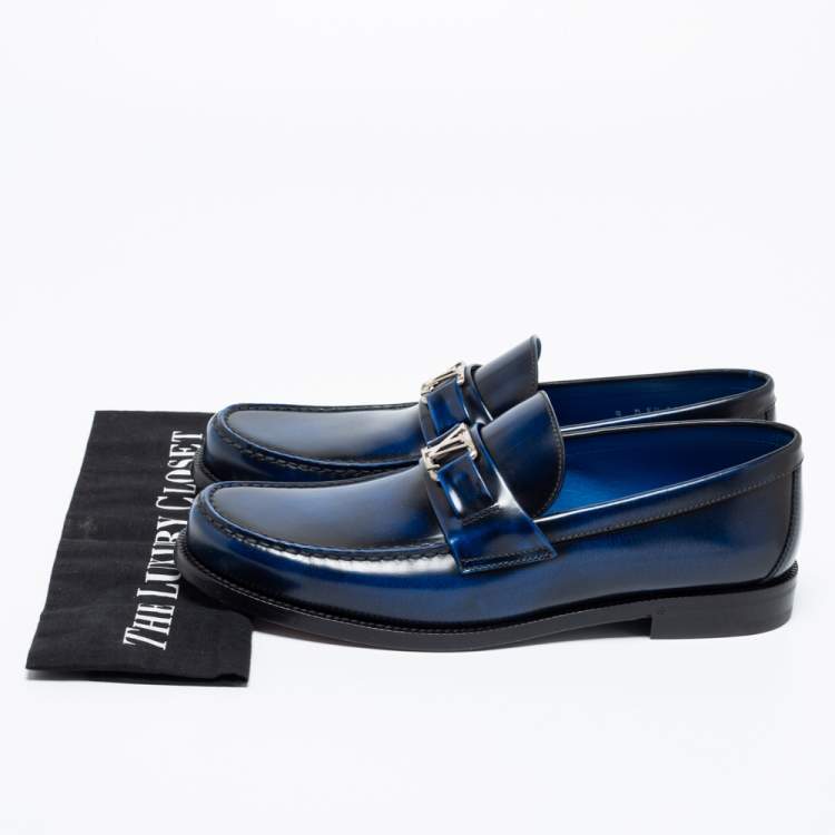 Pre Owned Louis Vuitton Two-Tone Patent Leather Major Slip-On Loafers Size 42