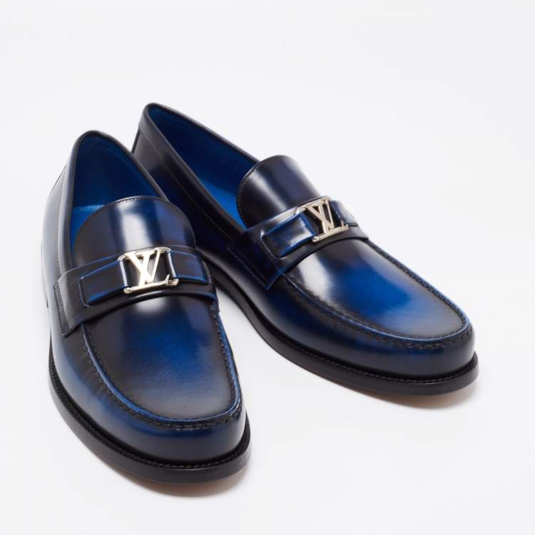 Pre Owned Louis Vuitton Two Tone Leather Major Slip On Loafers Size 42