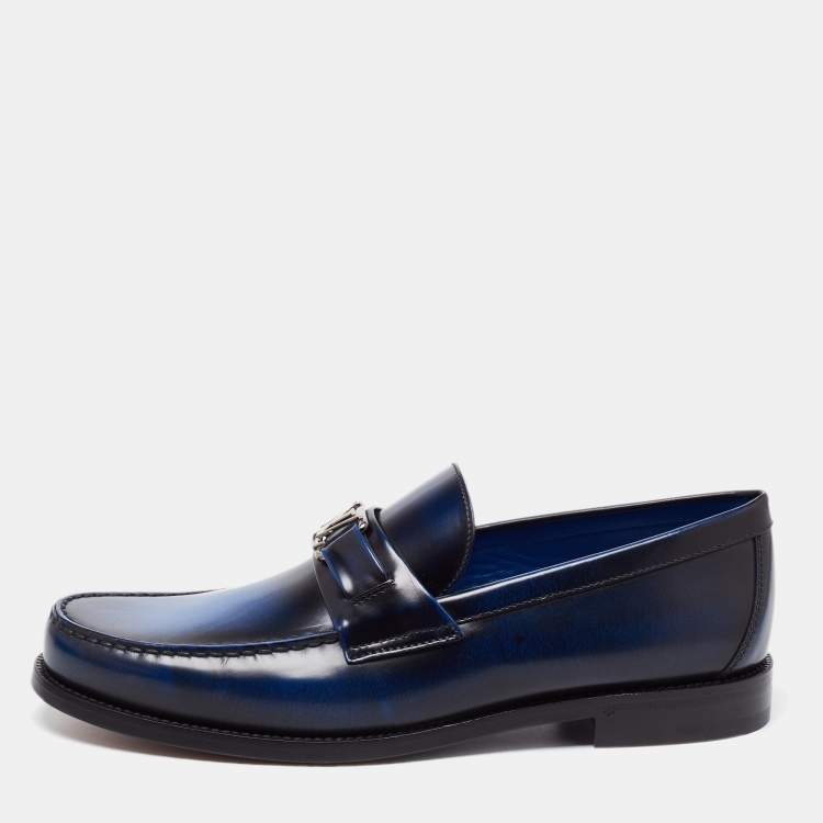 Pre Owned Louis Vuitton Two Tone Leather Major Slip On Loafers Size 42