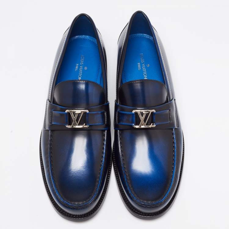 Pre Owned Louis Vuitton Two Tone Leather Major Slip On Loafers Size 42