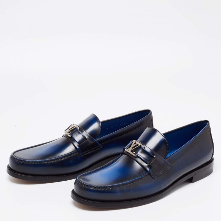 Pre Owned Louis Vuitton Two Tone Leather Major Slip On Loafers Size 42