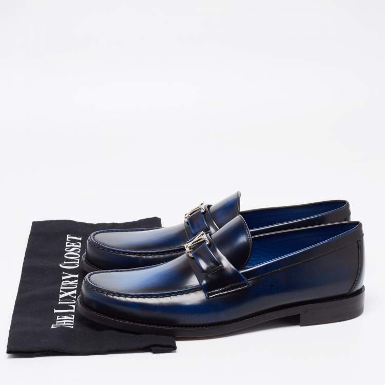 Pre Owned Louis Vuitton Two Tone Leather Major Slip On Loafers Size 42