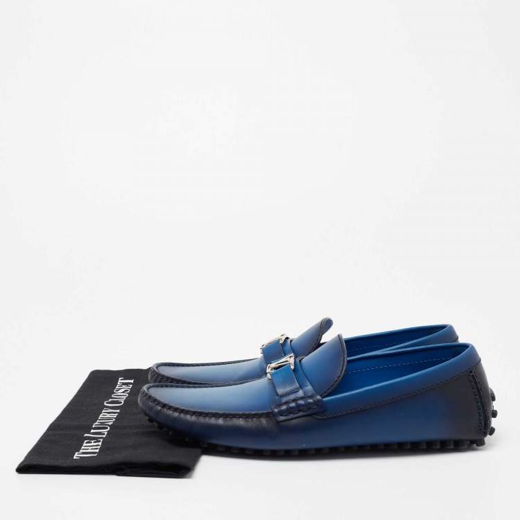 Pre Owned Louis Vuitton Blue Two-Tone Leather Major Slip On Loafers Size 42.5 