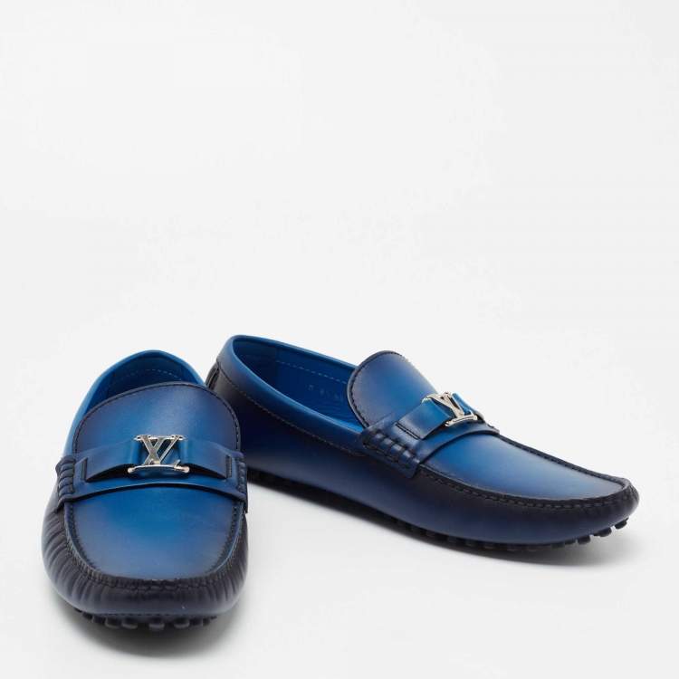Pre Owned Louis Vuitton Blue Two-Tone Leather Major Slip On Loafers Size 42.5 