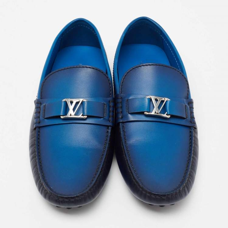 Pre Owned Louis Vuitton Blue Two-Tone Leather Major Slip On Loafers Size 42.5 