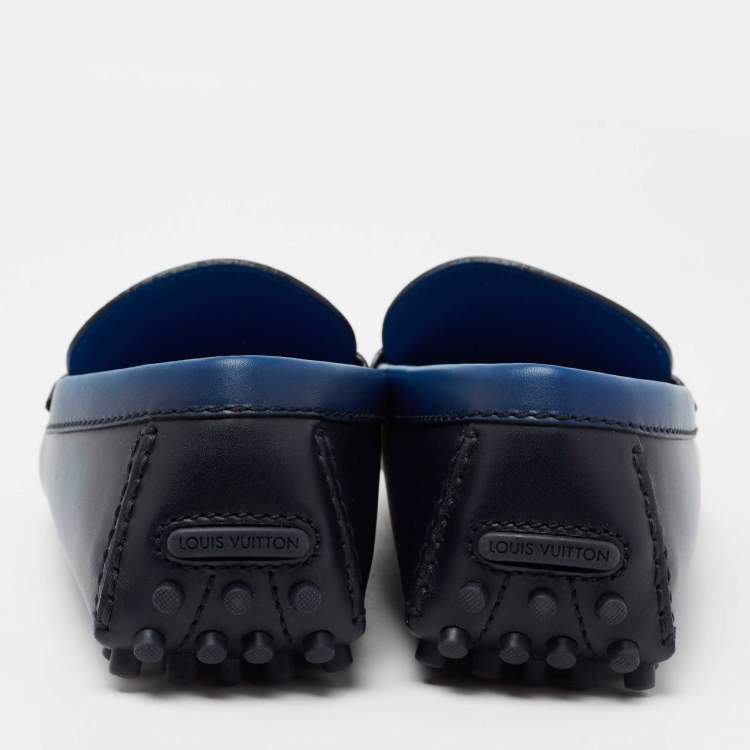Pre Owned Louis Vuitton Blue Two-Tone Leather Major Slip On Loafers Size 42.5 