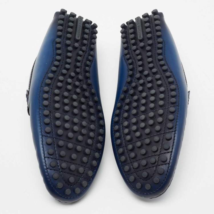 Pre Owned Louis Vuitton Blue Two-Tone Leather Major Slip On Loafers Size 42.5 