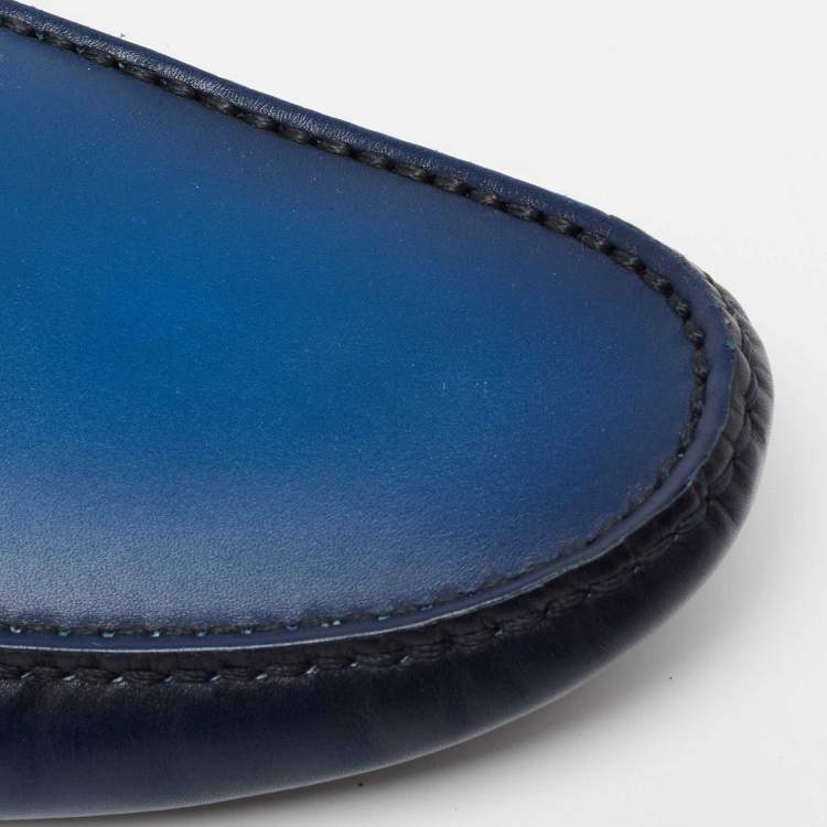 Pre Owned Louis Vuitton Blue Two-Tone Leather Major Slip On Loafers Size 42.5 
