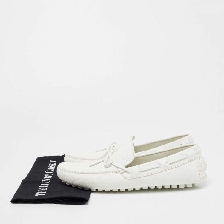 Pre Owned Louis Vuitton White Monogram Leather Arizona Moccasin Slip On Loafers Size 42