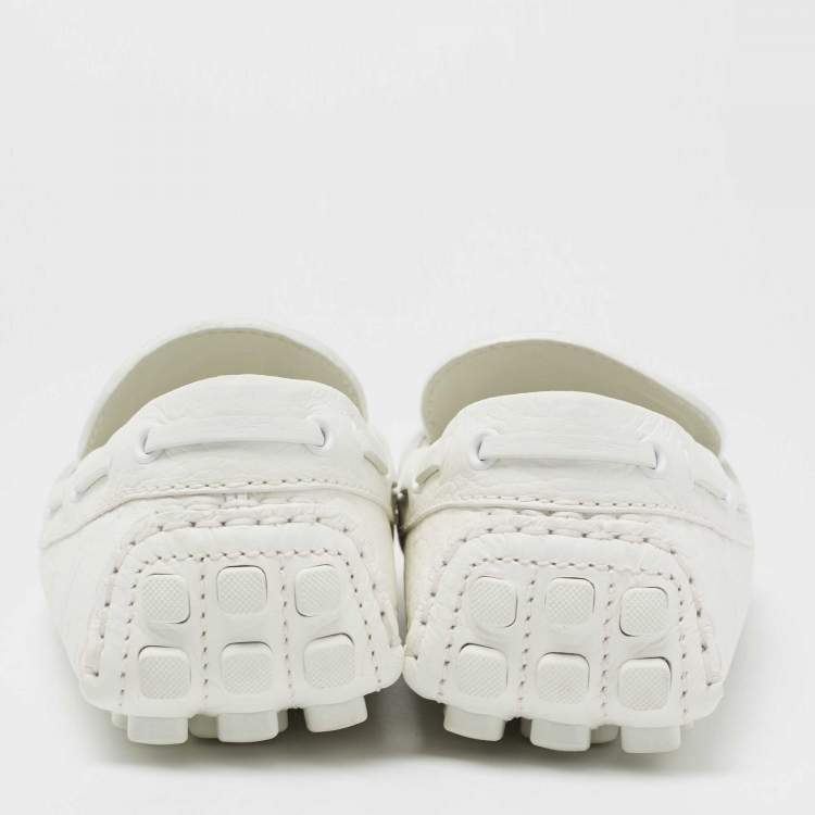 Pre Owned Louis Vuitton White Monogram Leather Arizona Moccasin Slip On Loafers Size 42