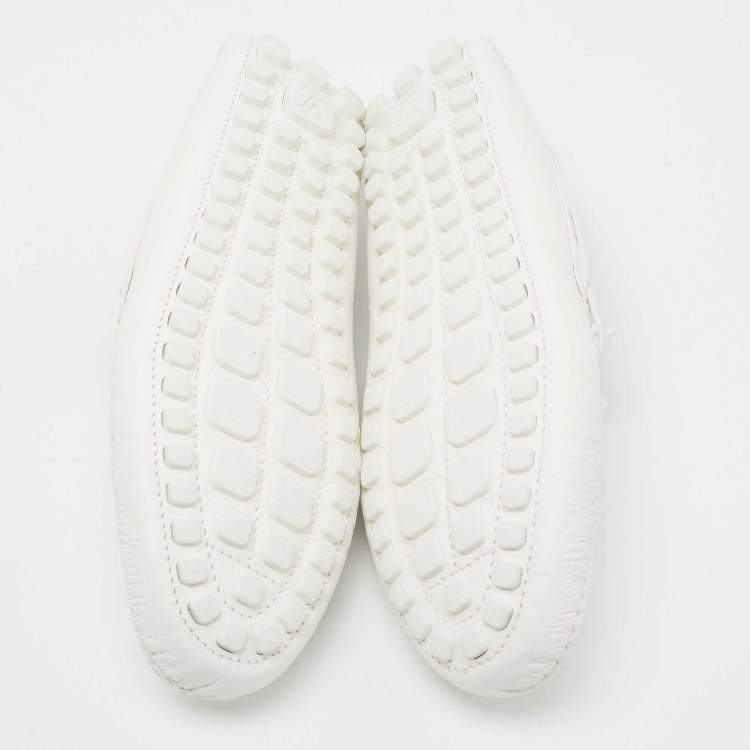 Pre Owned Louis Vuitton White Monogram Leather Arizona Moccasin Slip On Loafers Size 42