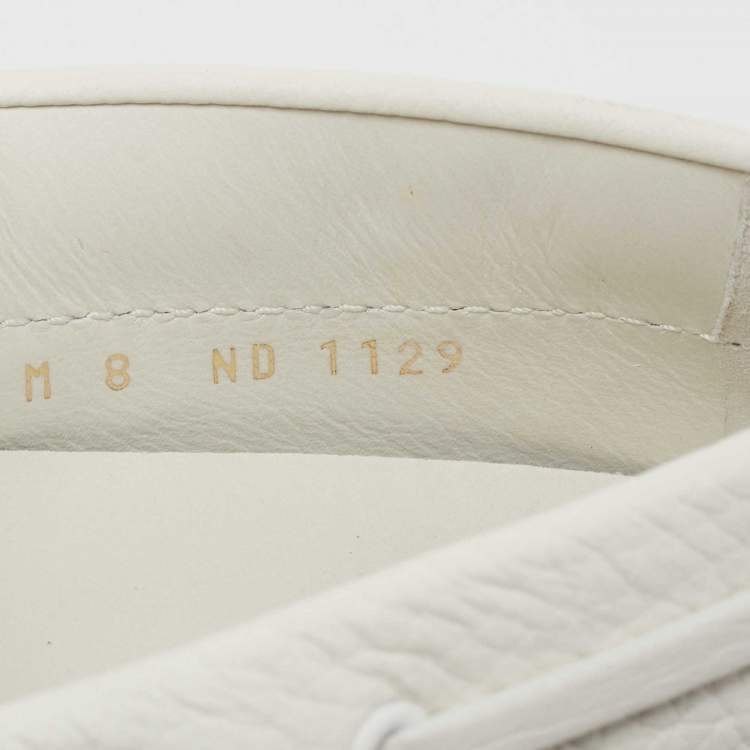 Pre Owned Louis Vuitton White Monogram Leather Arizona Moccasin Slip On Loafers Size 42