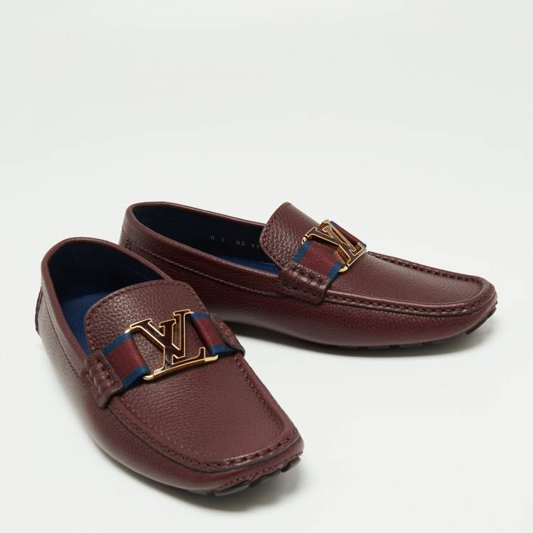 Pre Owned Louis Vuitton Burgundy Leather Monte Carlo Slip On Loafers Size 42
