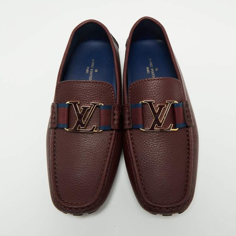 Pre Owned Louis Vuitton Burgundy Leather Monte Carlo Slip On Loafers Size 42