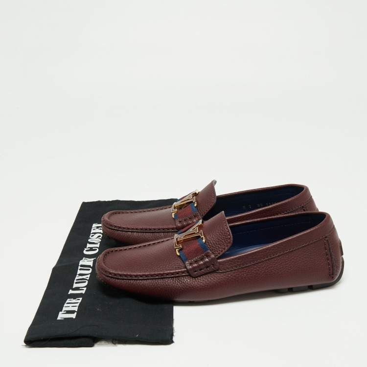 Pre Owned Louis Vuitton Burgundy Leather Monte Carlo Slip On Loafers Size 42