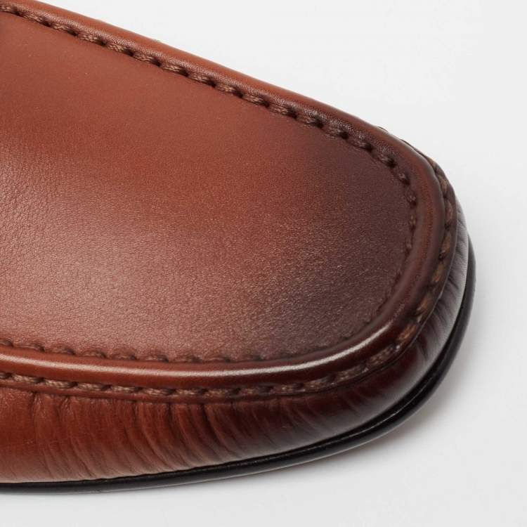 Pre Owned Louis Vuitton Brown Two-Tone Leather Monte Carlo Slip On Loafers Size 44