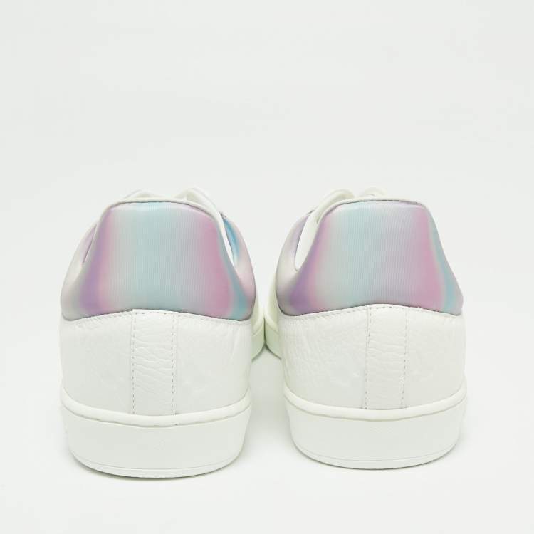 Pre Owned Louis Vuitton White Monogram Leather Iridescent Uuxembourg Low Top Sneakers Size 42