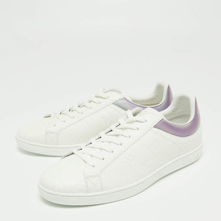 Pre Owned Louis Vuitton White Monogram Leather Iridescent Uuxembourg Low Top Sneakers Size 42