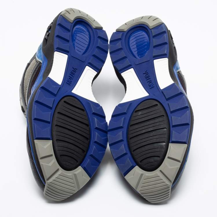 Pre Owned Louis Vuitton Black/Blue Leather, Mesh and Monogram Canvas Low-Top Sneakers Size 41