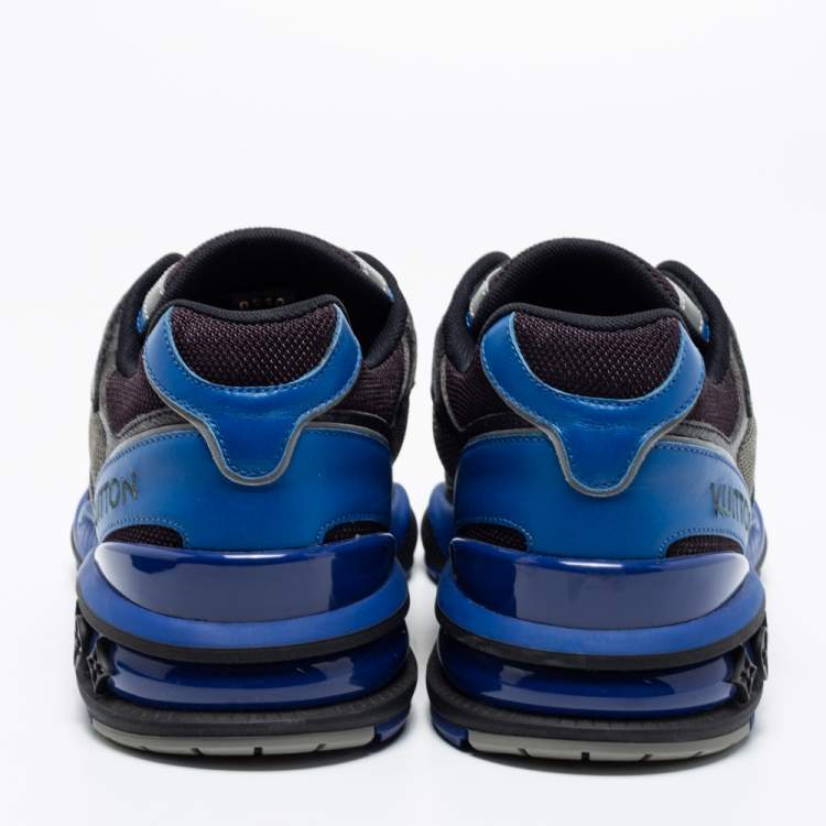 Pre Owned Louis Vuitton Black/Blue Leather, Mesh and Monogram Canvas Low-Top Sneakers Size 41