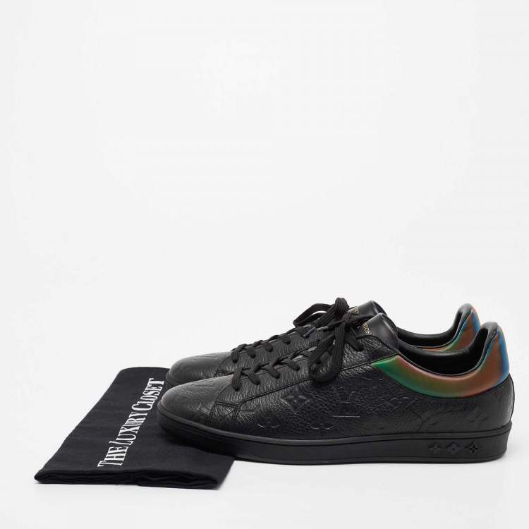 Pre Owned Louis Vuitton Black Monogram Embossed Leather Low-Top Sneakers Size 42